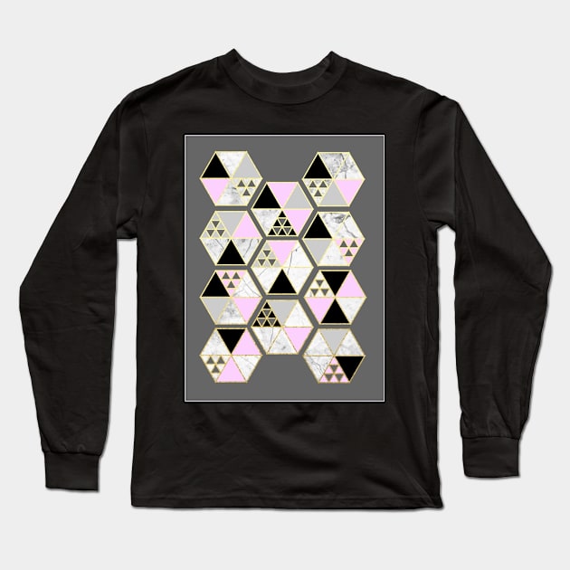 Pink and Gold Geometric Pattern Long Sleeve T-Shirt by jrepkin